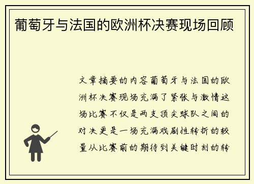 葡萄牙与法国的欧洲杯决赛现场回顾